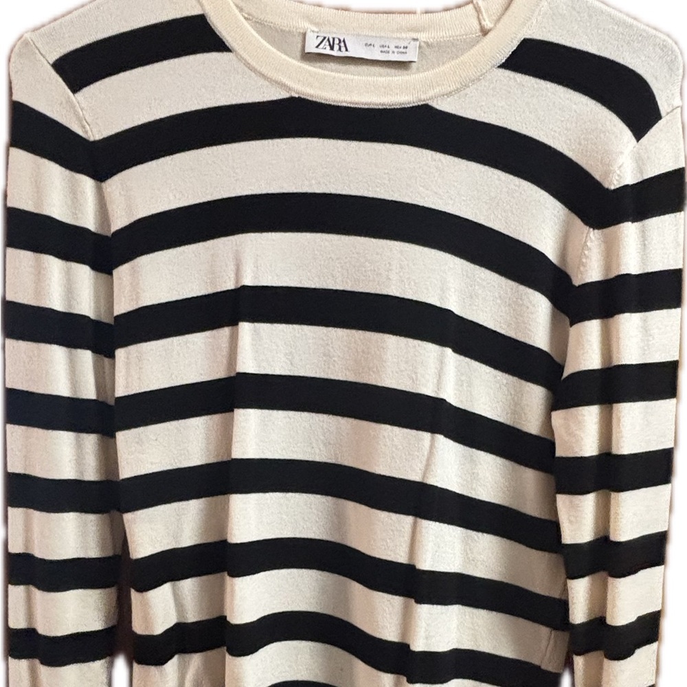 Zara Basic Knit Striped Black And White Sweater - image 2